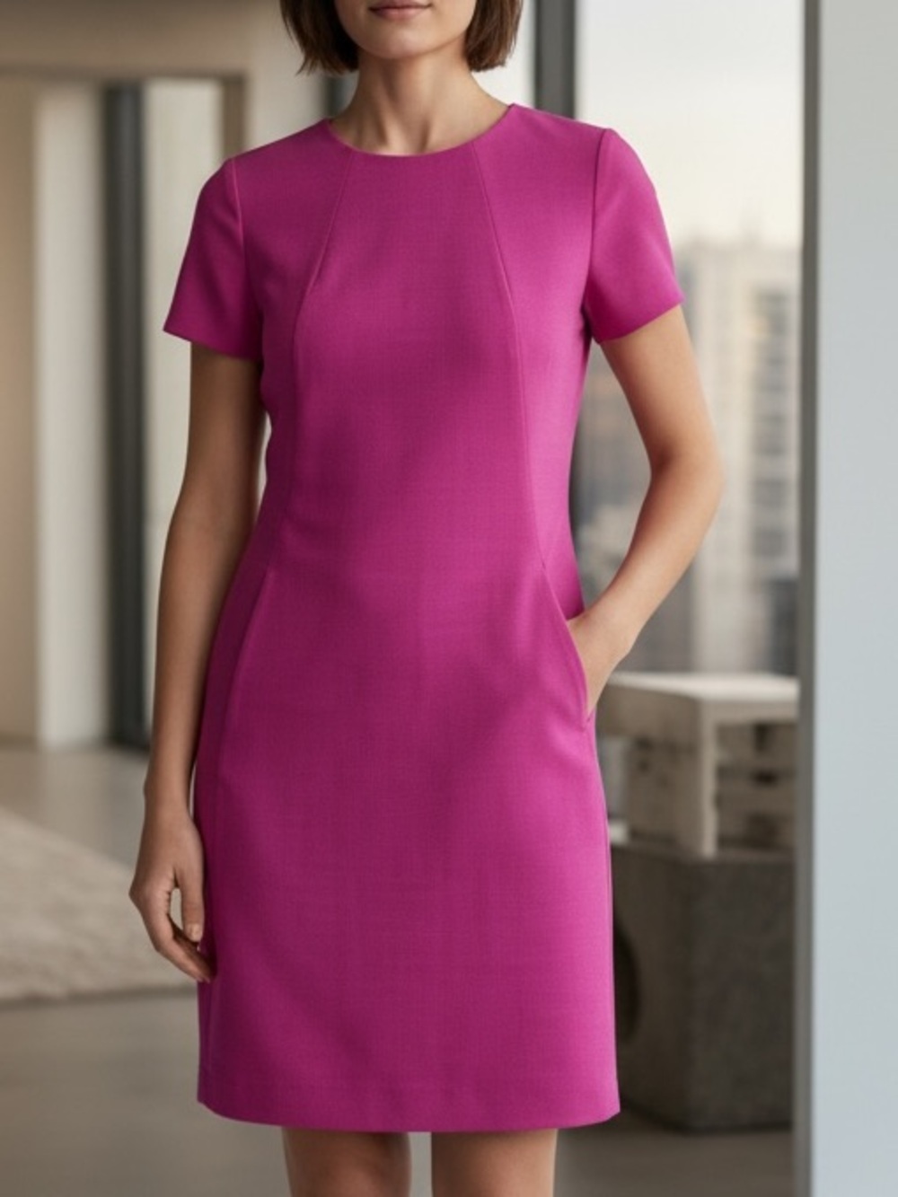 Theory Rikae Magenta Pink Sheath Dress Stretch Wool Size 00